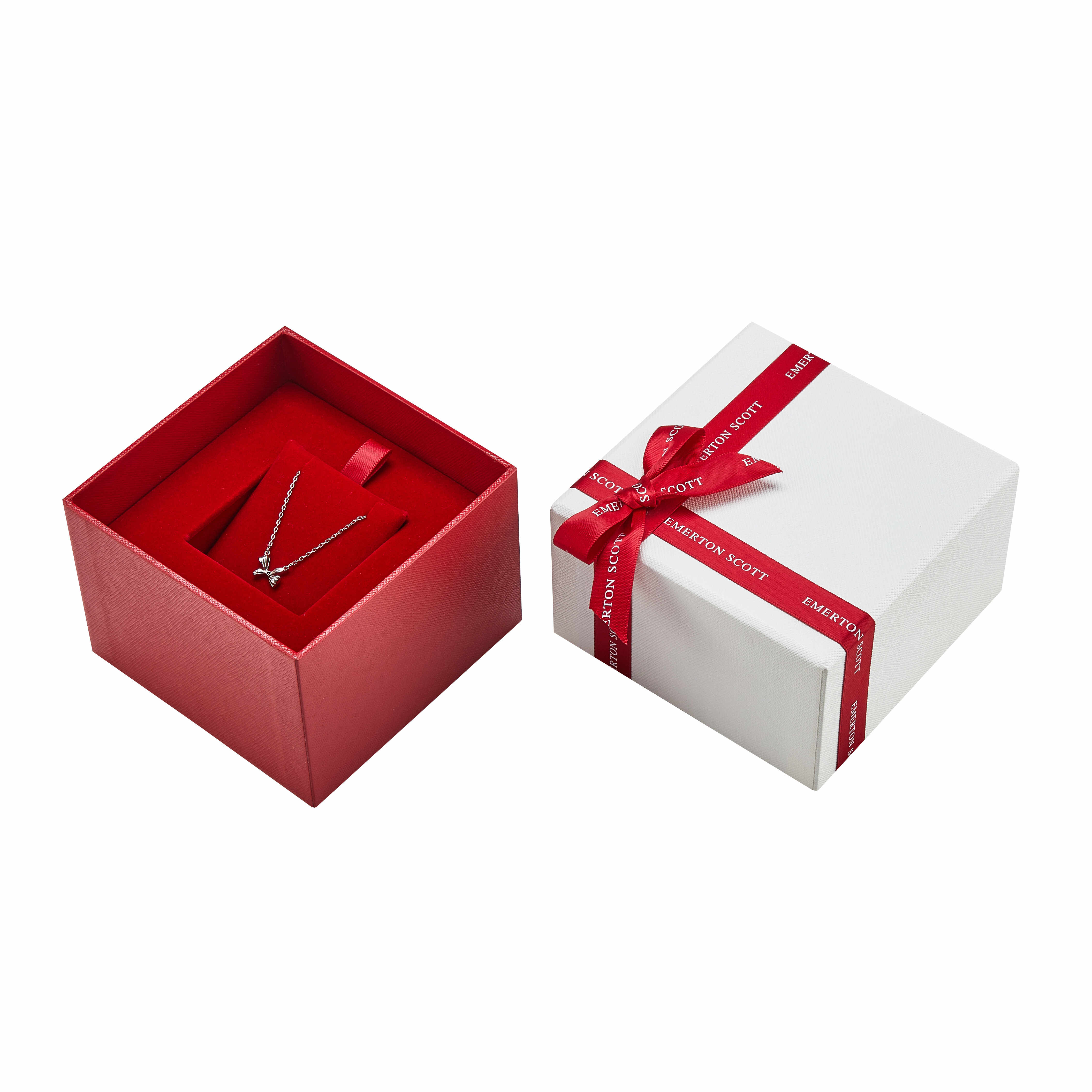 Luxury Custom Red & White Rigid Lid and Base Jewelry Box with Ribbon Bow