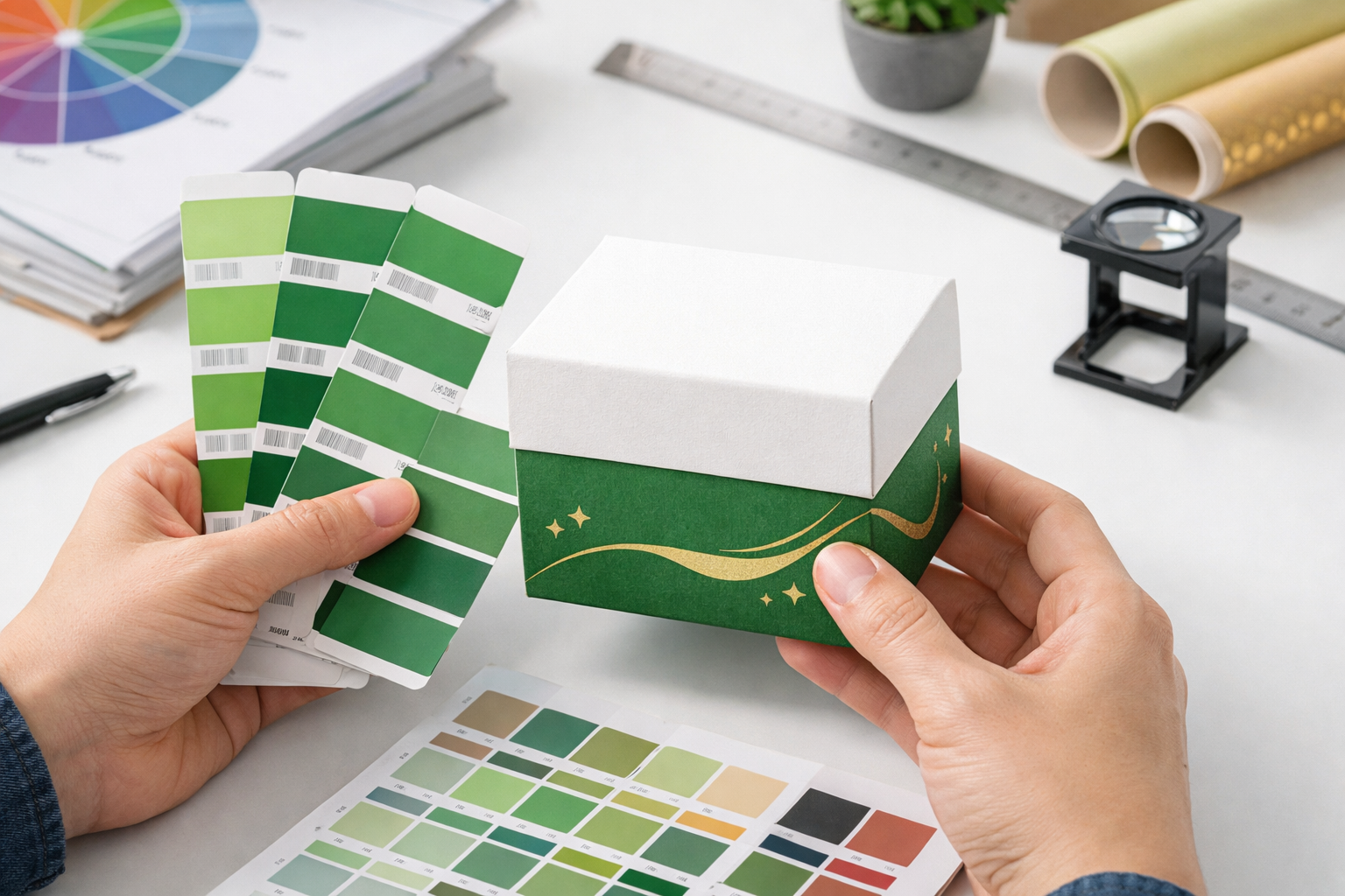 hands reviewing a box sample with color swatches.png