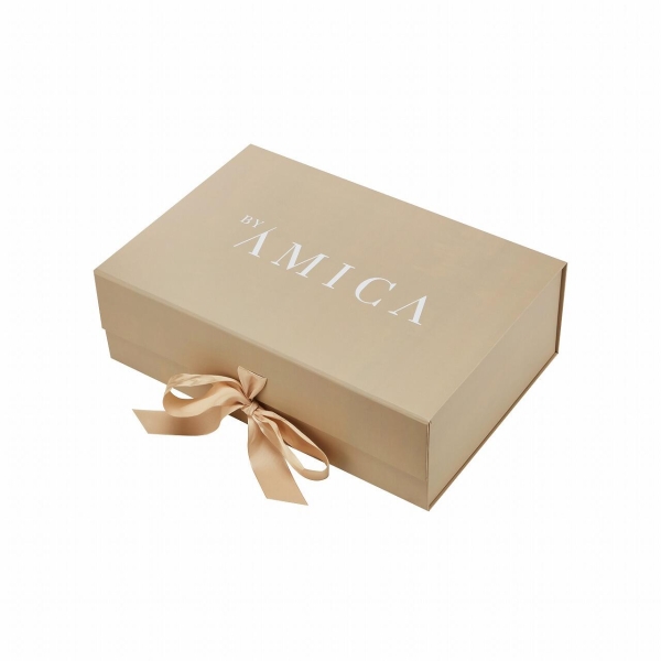 Premium Custom T-Shirt Packaging Box — Foldable Rigid Box with Ribbon Closure
