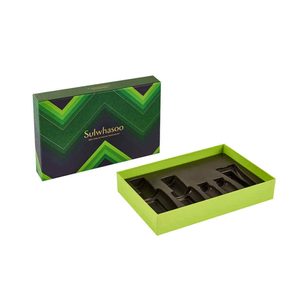 Green Rigid Lid and Base Skincare Box with Black Blister Insert | Premium Cosmetic Packaging
