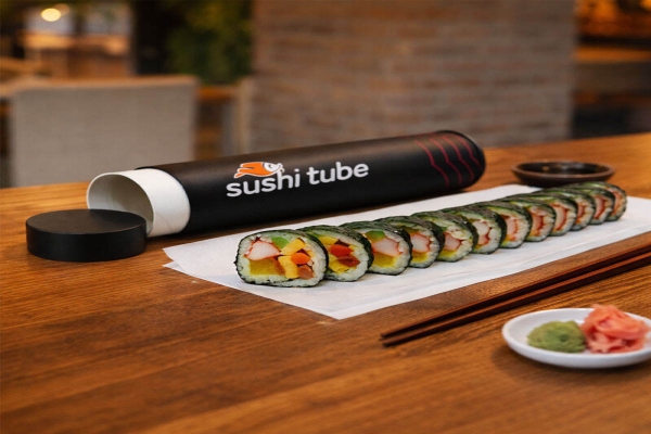 Ready Mould Sushi Burrito Tube Cylinder Push pop Up Roll Packaging Pushpop Verpackung Sushi Boxes with Soy Sauce Bottles