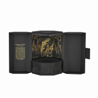Customised Print Spot Uv Dragon-Inspired Embossing Hexagonal Rigid Cardboard Black Paper Wine Bottle Box Packaing 