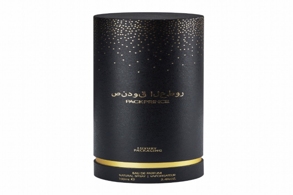    Luxury black texture paper custom foil logo UV rigid tube for body spray